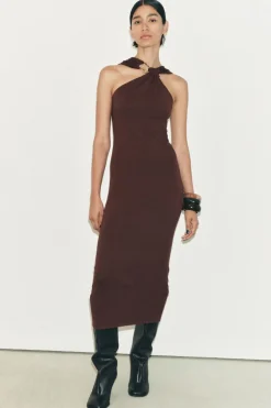 Outlet VESTIDO NUDO APLIQUE DORADO Mujer Vestidos|Cárdigan / Jerséis