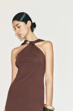 Outlet VESTIDO NUDO APLIQUE DORADO Mujer Vestidos|Cárdigan / Jerséis