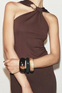 Outlet VESTIDO NUDO APLIQUE DORADO Mujer Vestidos|Cárdigan / Jerséis