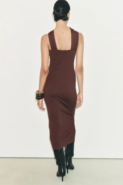 Outlet VESTIDO NUDO APLIQUE DORADO Mujer Vestidos|Cárdigan / Jerséis