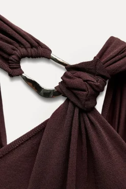 Outlet VESTIDO NUDO APLIQUE DORADO Mujer Vestidos|Cárdigan / Jerséis