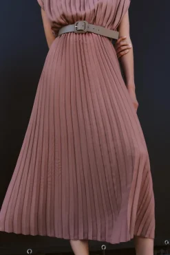 Discount VESTIDO PLISADO CINTURÓN Mujer Vestidos