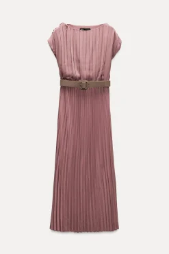 Discount VESTIDO PLISADO CINTURÓN Mujer Vestidos