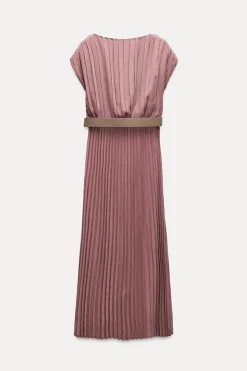 Discount VESTIDO PLISADO CINTURÓN Mujer Vestidos