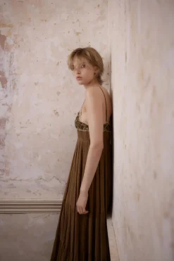 Fashion VESTIDO PLISADO ENCAJE ABALORIOS Mujer Vestidos