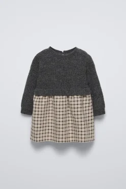Niños ZARA 6 - 18 Meses·Punto|6 - 18 Meses·Vestidos / Monos<VESTIDO PUNTO COMBINADO CUADROS