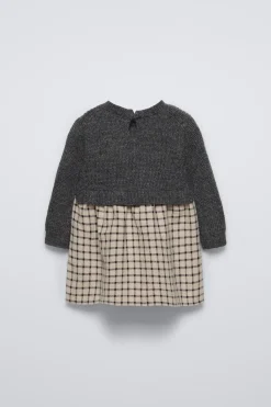 Niños ZARA 6 - 18 Meses·Punto|6 - 18 Meses·Vestidos / Monos<VESTIDO PUNTO COMBINADO CUADROS