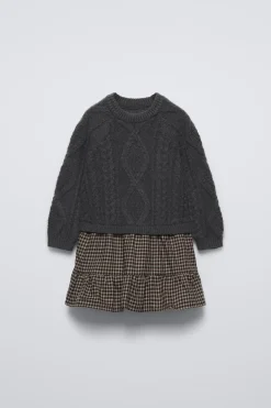 Niños ZARA 1½ - 6 Años·Vestidos / Petos|1½ - 6 Años·Punto<VESTIDO PUNTO COMBINADO CUADROS