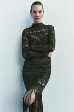 Discount VESTIDO PUNTO CROCHET FLECOS Mujer Vestidos|Cárdigan / Jerséis