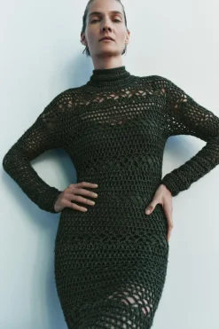 Discount VESTIDO PUNTO CROCHET FLECOS Mujer Vestidos|Cárdigan / Jerséis