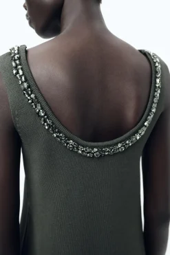 Fashion VESTIDO PUNTO LISO ABALORIOS JOYA Mujer Vestidos|Cárdigan / Jerséis