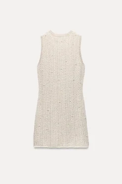 New VESTIDO PUNTO PERLAS HILO METALIZADO Mujer Vestidos