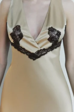 Outlet VESTIDO SATINADO ENCAJE Mujer Vestidos|Lenceria