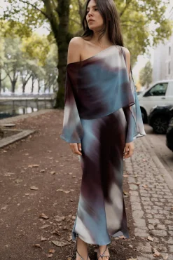 Discount VESTIDO SATINADO ESTAMPADO CAPA Mujer Vestidos