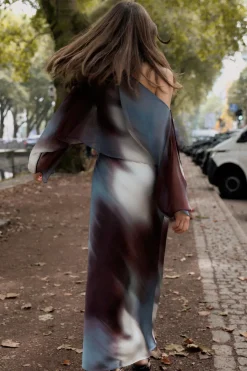 Discount VESTIDO SATINADO ESTAMPADO CAPA Mujer Vestidos