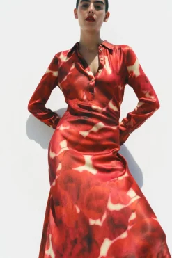 Hot VESTIDO SATINADO ESTAMPADO ZW COLLECTION Mujer Vestidos