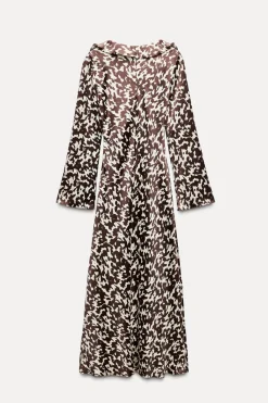 Outlet VESTIDO SATINADO ESTAMPADO VOLANTES Mujer Vestidos