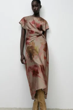 Outlet VESTIDO SATINADO ESTAMPADO TIE DYE Mujer Vestidos