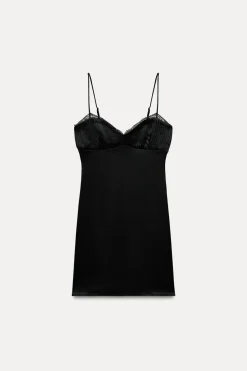 New VESTIDO SATINADO PLISADOS ENCAJE Mujer Vestidos