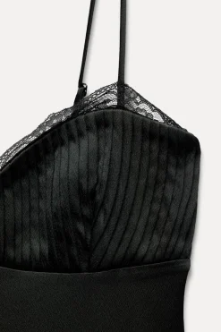 New VESTIDO SATINADO PLISADOS ENCAJE Mujer Vestidos