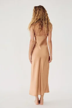 Outlet VESTIDO SATINADO VOLANTES COMBINADOS Mujer Vestidos