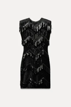 Online VESTIDO TERCIOPELO FLECOS LENTEJUELAS Mujer Vestidos