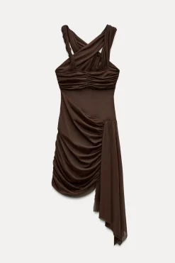 Best VESTIDO TUL DRAPEADO ASIMÉTRICO Mujer Vestidos