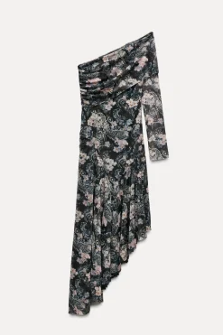 Online VESTIDO TUL ESTAMPADO ASIMÉTRICO Mujer Vestidos