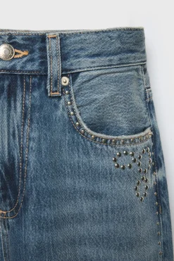 Mujer/Niños ZARA Z3D +14 Años·Partes De Abajo<Z3D JEANS WIDE LEG TACHAS