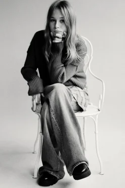 Mujer/Niños ZARA Z3D +14 Años·Partes De Abajo<Z3D JEANS WIDE LEG TACHAS