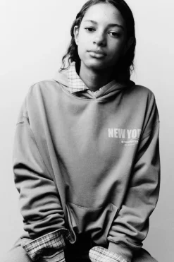 Mujer/Niños ZARA Z3D +14 Años·Partes De Arriba<Z3D SUDADERA OVERSIZE CAPUCHA TEXTO